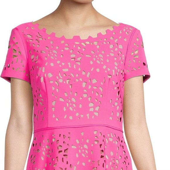 Focus By Shani Women's Pink/Beige Laser Cutout A-line Dress Size: 6 - Picture 4 of 7